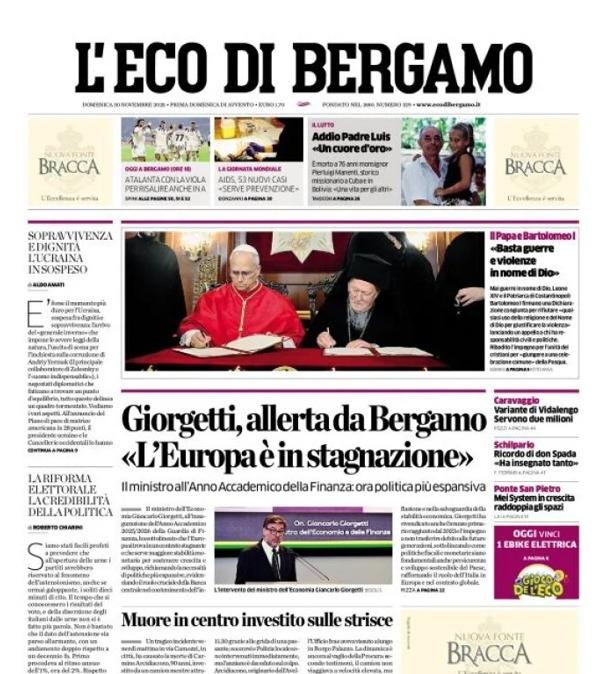 PRIMA PAGINA - L’Eco di Bergamo: "Atalanta con la Viola per risalire anche in A"