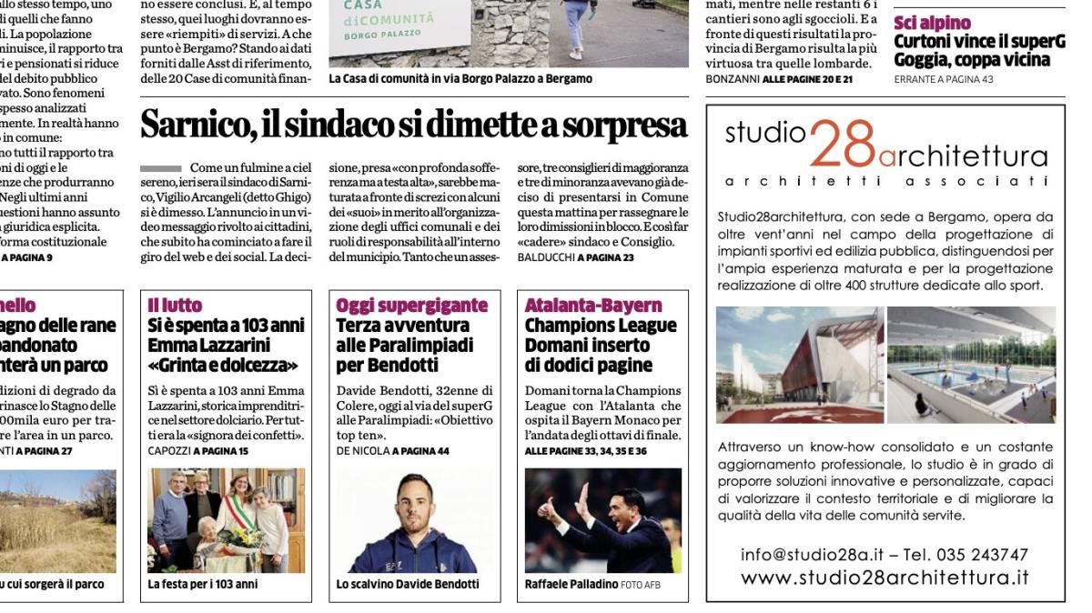 PRIMA PAGINA - L'Eco di Bergamo: "Attesa per Atalanta-Bayern"