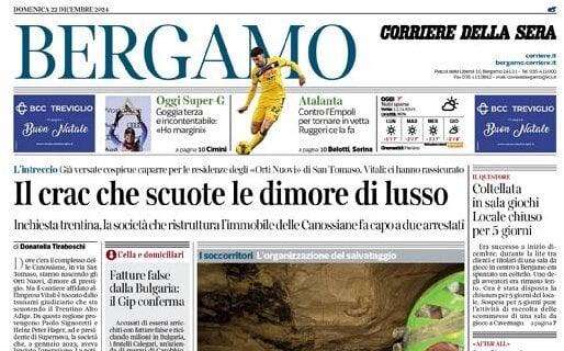 La prima pagina del Corriere di Bergamo lancia l'Atalanta: "Per tornare in vetta"