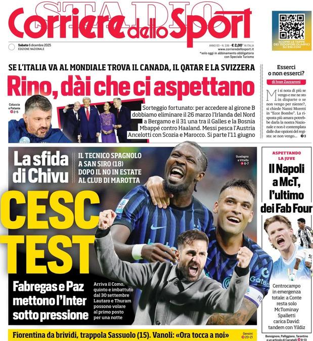PRIMA PAGINA - Corriere dello Sport: "Cest test"