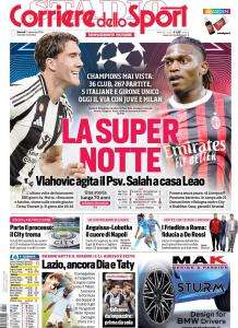 Juve e Milan al debutto in Champions. Il Corriere dello Sport apre: "La super notte"