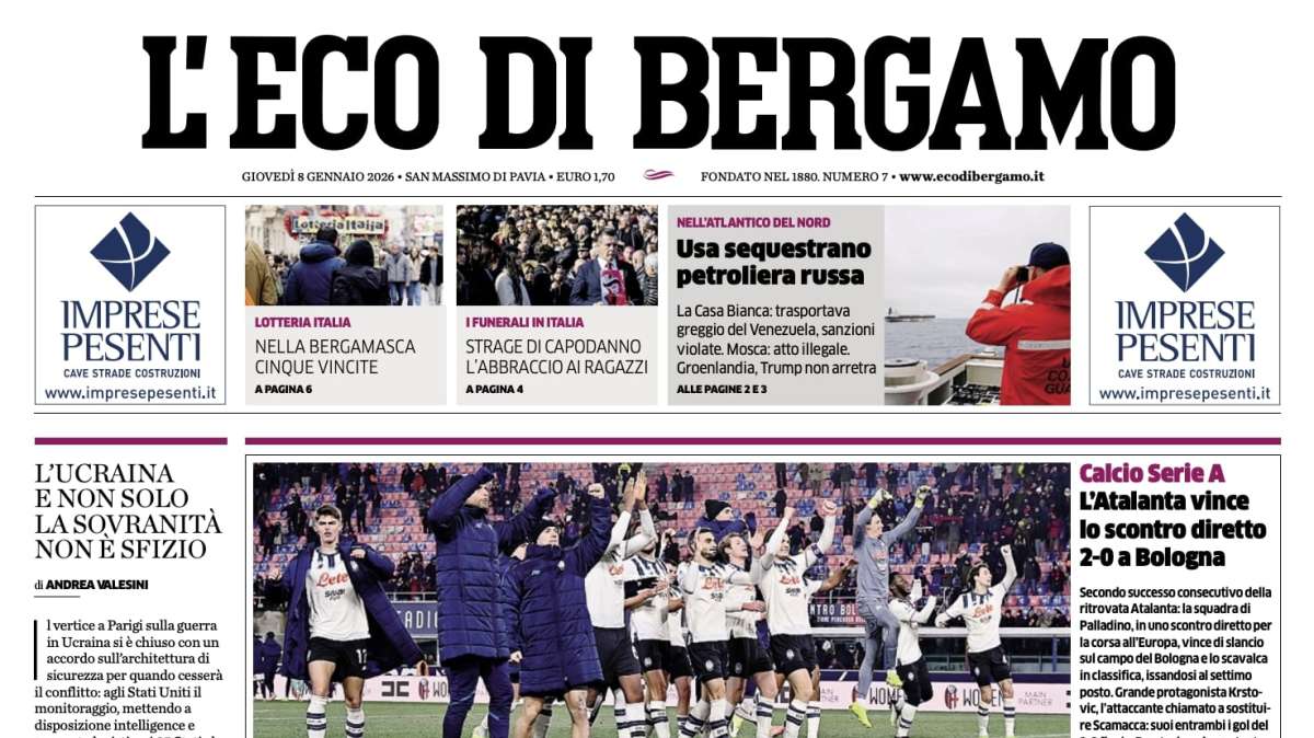 PRIMA PAGINA - L'Eco di Bergamo: "L'Atalanta vince lo scontro diretto 2-0 a Bologna"