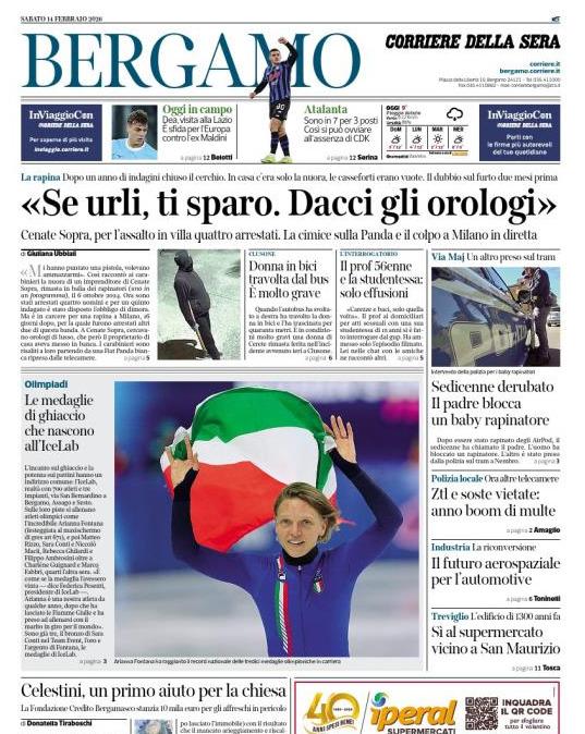 PRIMA PAGINA - Corriere di Bergamo: "Atalanta: Sono in 7 per 3 posti. Così si può ovviare all’assenza di CDK"