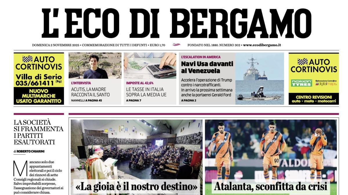PRIMA PAGINA - L’Eco di Bergamo: "Atalanta, sconfitta da crisi"