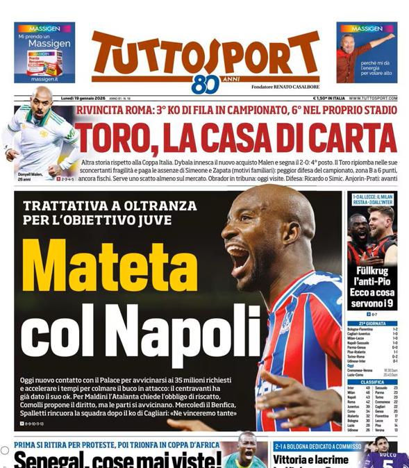 PRIMA PAGINA - TuttoSport: "Mateta col Napoli"