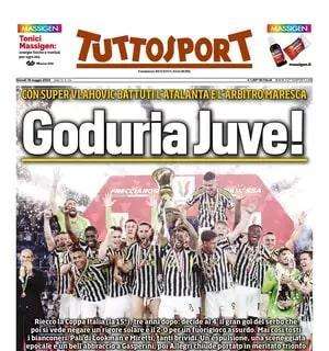 Tuttosport titola: "Goduria Juve! Con super Vlahovic battuti l'Atalanta e l'arbitro Maresca"