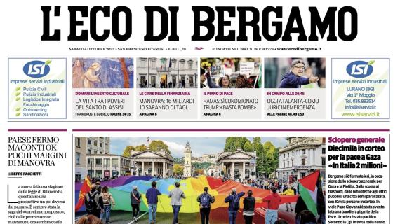 PRIMA PAGINA - L’Eco di Bergamo: "Atalanta, Juric in emergenza"