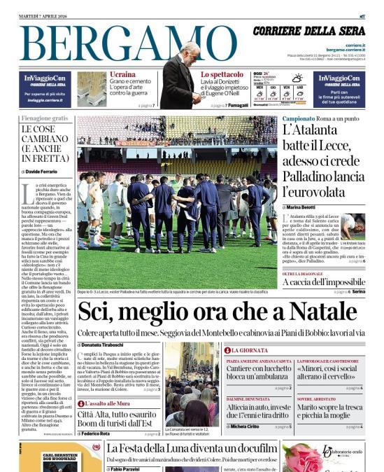 PRIMA PAGINA - Corriere di Bergamo: "L’Atalanta batte il Lecce, adesso ci crede. Palladino lancia l’eurovolata"