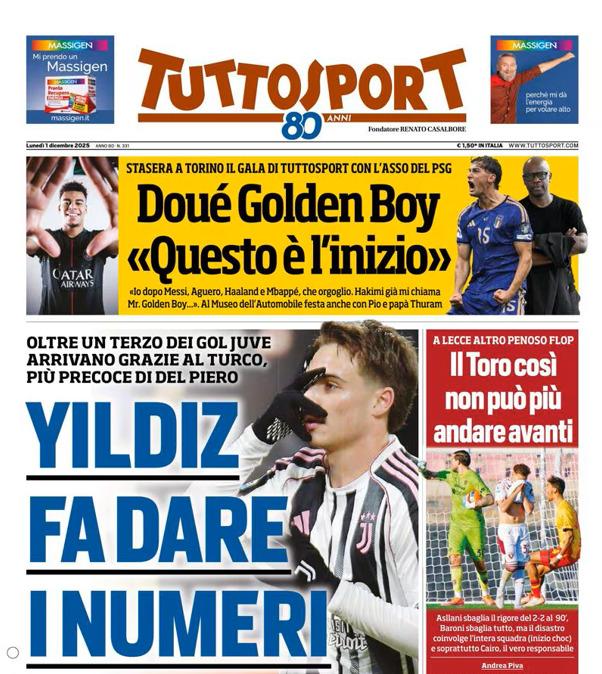 PRIMA PAGINA - TuttoSport: "Yildiz fa dare i numeri"