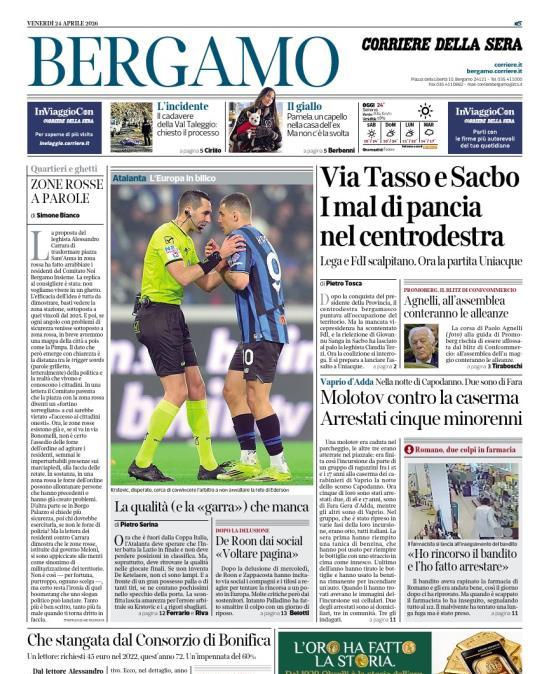 PRIMA PAGINA - Corriere di Bergamo: "La qualità (e la «garra») che manca"