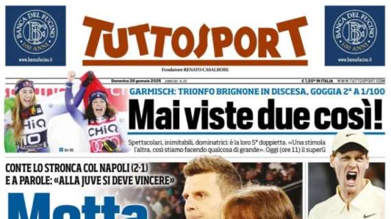 L'apertura di Tuttosport sulla vittoria del Napoli 2-1 sulla Juve: "Motta, crescita zero"