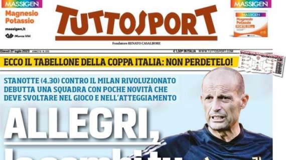 Tuttosport in prima pagina sui bianconeri: "Allegri, la cambi tu la Juve?"