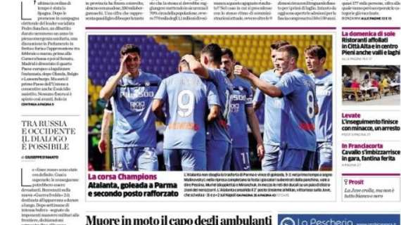 L'Eco di Bergamo: "Atalanta, goleada a Parma e secondo posto rafforzato"