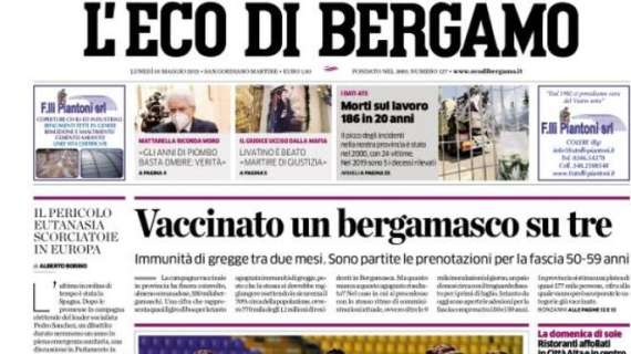 L'apertura de L'Eco di Bergamo: "Vaccinato un bergamasco su tre. Immunità di gregge tra due mesi"