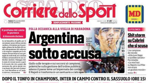 Corriere dello Sport in apertura: "Argentina sotto accusa, si teme impennata contagi" 