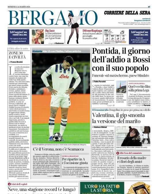 PRIMA PAGINA - Corriere di Bergamo: "C’è il Verona, non c’è Scamacca"