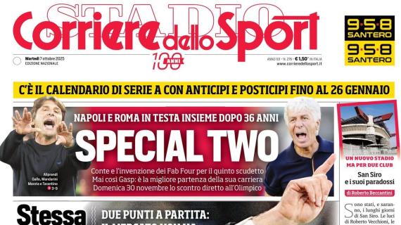 PRIMA PAGINA - Corriere dello Sport: "Special Two – Conte e Gasp in testa insieme dopo 36 anni"