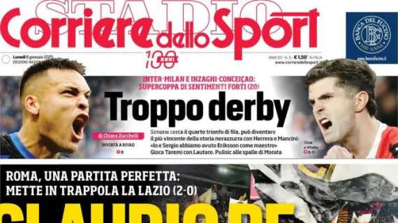 Il Corriere dello Sport in prima pagina sul derby vinto dalla Roma: "Claudio Re"