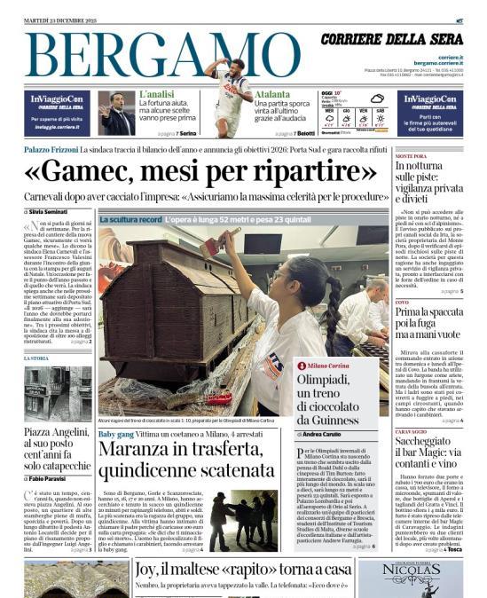 PRIMA PAGINA - Corriere di Bergamo: "Atalanta, una partita sporca vinta all’ultimo grazie all’audacia"