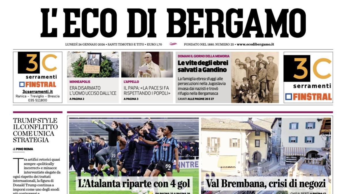 PRIMA PAGINA - L'Eco di Bergamo: "L'Atalanta riparte con 4 gol"