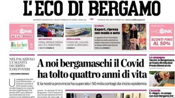 L'apertura de L'Eco di Bergamo: "A noi bergamaschi il Covid ha tolto quattro anni di vita"