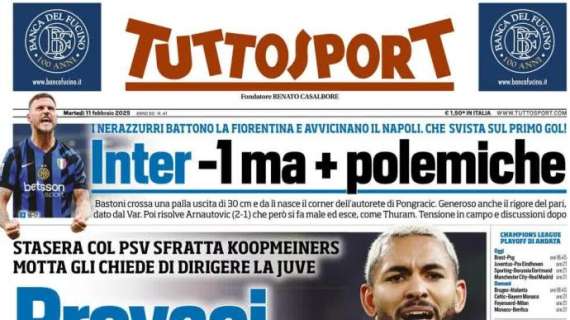 Motta cambia il centrocampo contro il PSV, Tuttosport in apertura: "Provaci ancora Douglas"