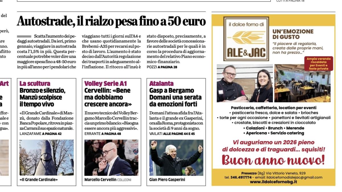 PRIMA PAGINA - L'Eco di Bergamo: "Gasp a Bergamo. Domani una serata da emozioni forti"