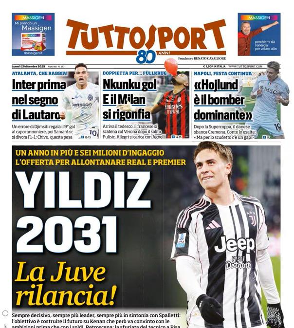 PRIMA PAGINA - TuttoSport: "Yildiz 2031"