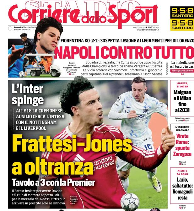 PRIMA PAGINA - Corriere dello Sport: "Frattesi-Jones a oltranza"