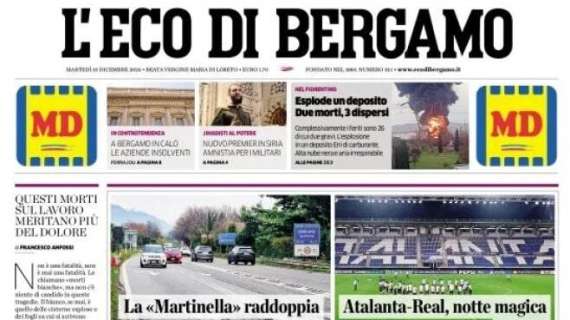 La Dea vuole sognare ancora. L'Eco di Bergamo: "Atalanta-Real, notte magica"