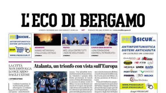 PRIMA PAGINA - L'Eco di Bergamo: "Atalanta, un trionfo con vista sull’Europa"