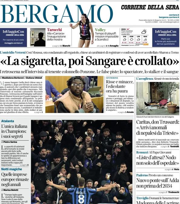PRIMA PAGINA - Corriere di Bergamo: L’unica italiana in Champions: i suoi segreti