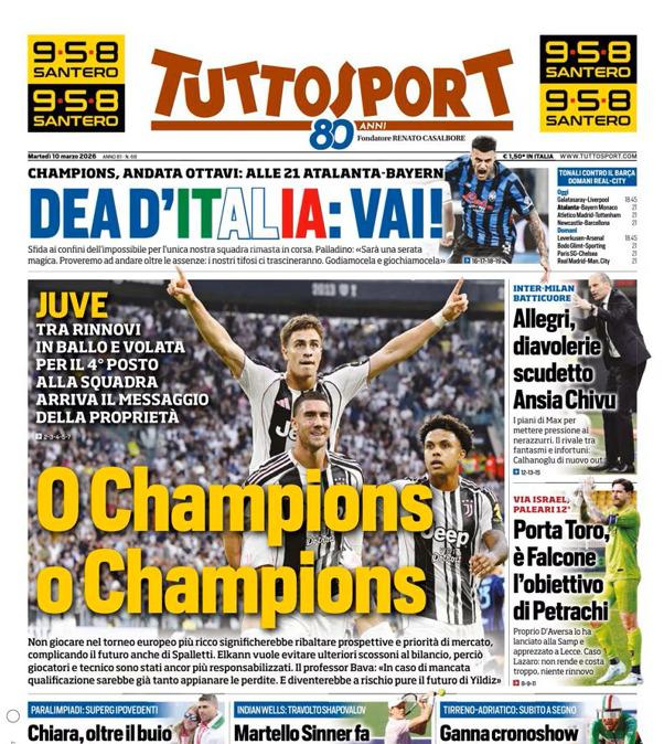 PRIMA PAGINA - TuttoSport: "Dea d'Italia vai!"