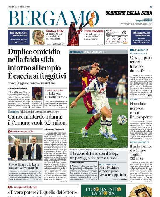 PRIMA PAGINA - Corriere di Bergamo: "Il braccio di ferro con il Gasp: un pareggio che serve a poco"