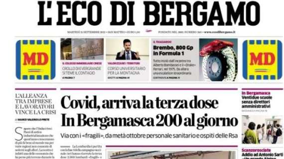 L'Eco di Bergamo: "Stasera il Sassuolo. L'Atalanta cerca i primi 3 punti in casa"
