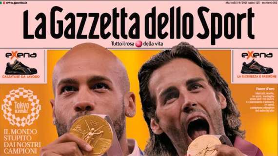 L'apertura de La Gazzetta dello Sport su Jacobs e Tamberi: "Tesori d'Italia"