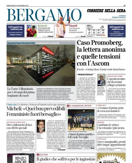 PRIMA PAGINA - Corriere di Bergamo: Krstovic, gol in Nazionale. Palladino dovrà ripartire dai bomber