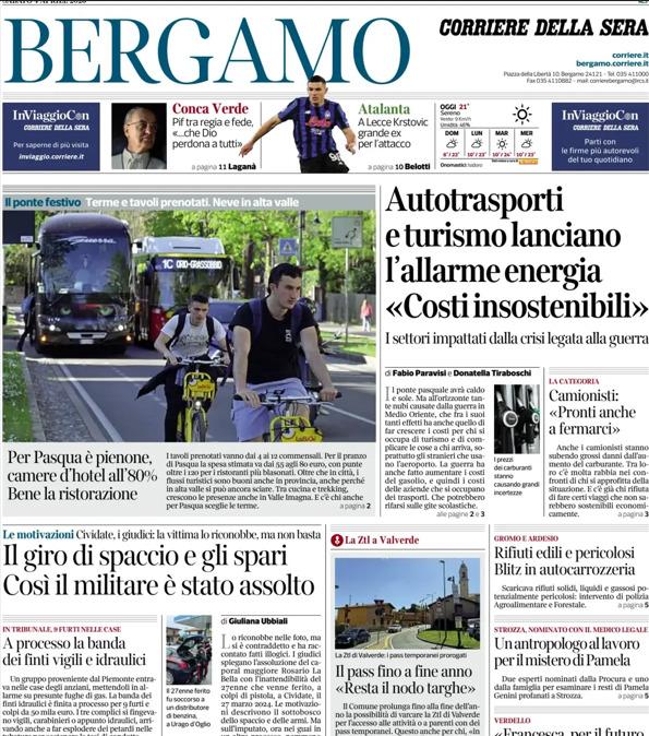 PRIMA PAGINA - Corriere di Bergamo: "Atalanta. A Lecce Krstovic grande ex per l’attacco"