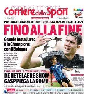 Il Corriere dello Sport apre: "Fino alla fine. Grande festa Juve: è in Champions con il Bologna"