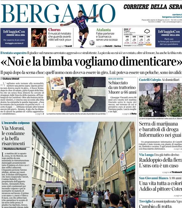 PRIMA PAGINA - Corriere di Bergamo: "Atalanta, False partenze e Scamacca: serve una scossa"