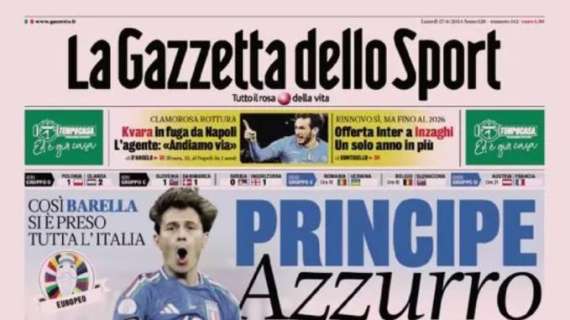 La Gazzetta dello Sport esalta Barella in prima pagina: “Principe Azzurro”