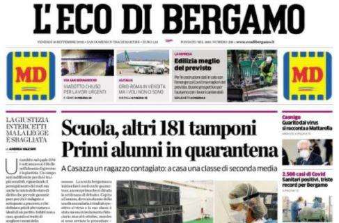 L'Eco di Bergamo: "Scuola, altri 181 tamponi. Primi alunni in quarantena"