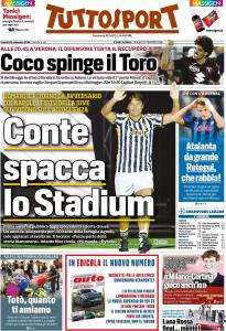 Tuttosport in apertura: "Conte spacca lo Stadium". Ritorno da mister del Napoli