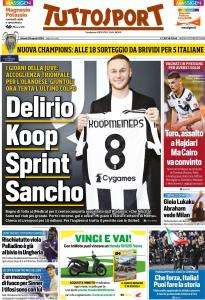 Tuttosport in apertura sul mercato della Juve: "Delirio Koop, sprint Sancho"