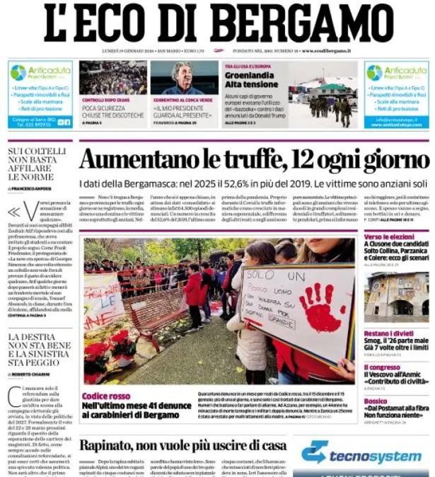 PRIMA PAGINA - L’Eco di Bergamo: "Con Raspadori più alternative nel modulo"