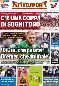 Tuttosport in prima pagina con Tacconi: "Di Gregorio, che parata. Bremer animale"