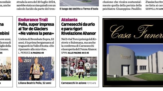 PRIMA PAGINA - L’Eco di Bergamo: "Carnesecchi da urlo e para rigori"