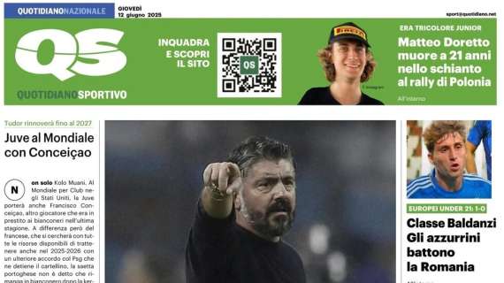 PRIMA PAGINA - QS Quotidiano Sportivo: "Italia, Gattuso sa la strada"
