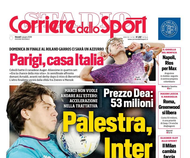 PRIMA PAGINA - Corriere dello Sport: "Palestra, Inter più vicina"