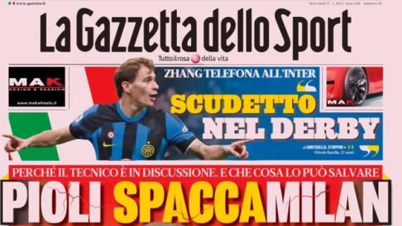 La Gazzetta dello Sport in apertura sul futuro rossonero: "Pioli spacca Milan"